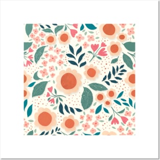 Simple modern floral repeat pattern Posters and Art